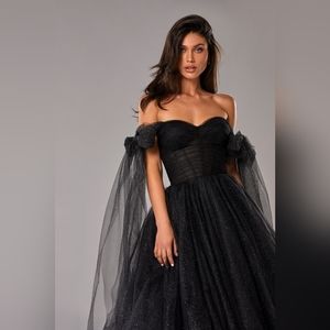 Black Sparkly off-the-shoulder tulle dress